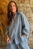 Sundaze Cheesecloth Chalk Stripe Boyfriend Shirt Denim